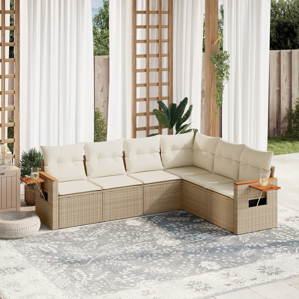 Set Divano da Giardino 6 pz con Cuscini Beige in Polyrattan - homemem39
