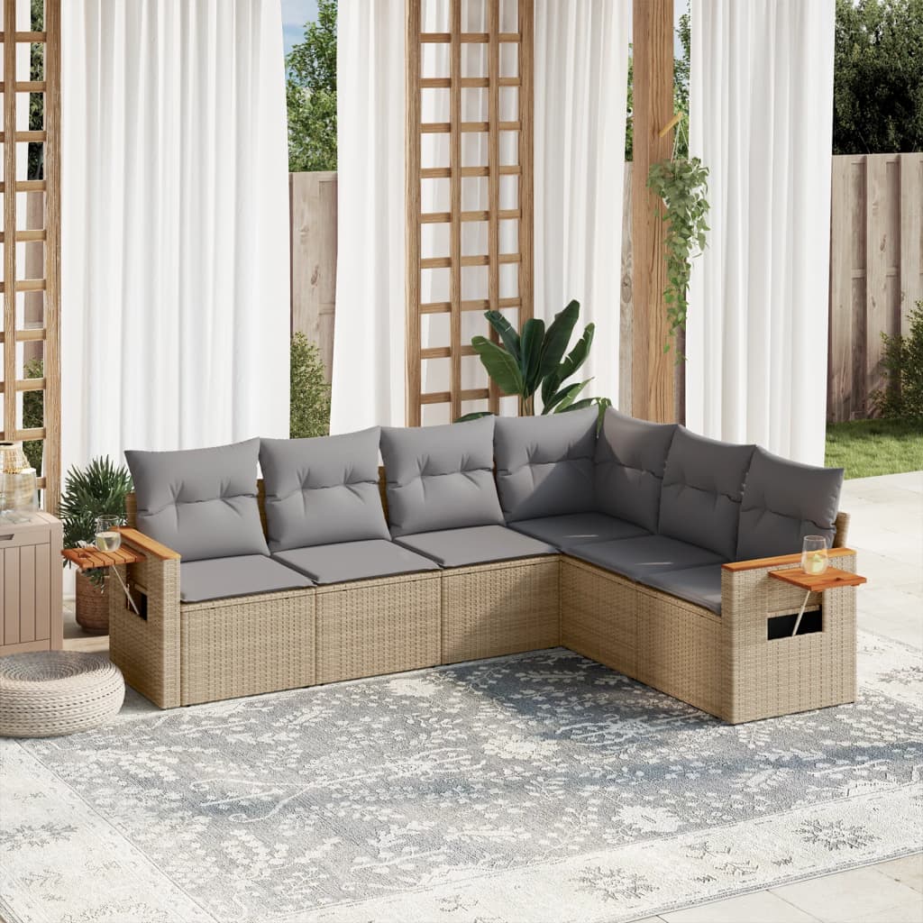 Set Divano da Giardino 6 pz con Cuscini Beige in Polyrattan | homemem39
