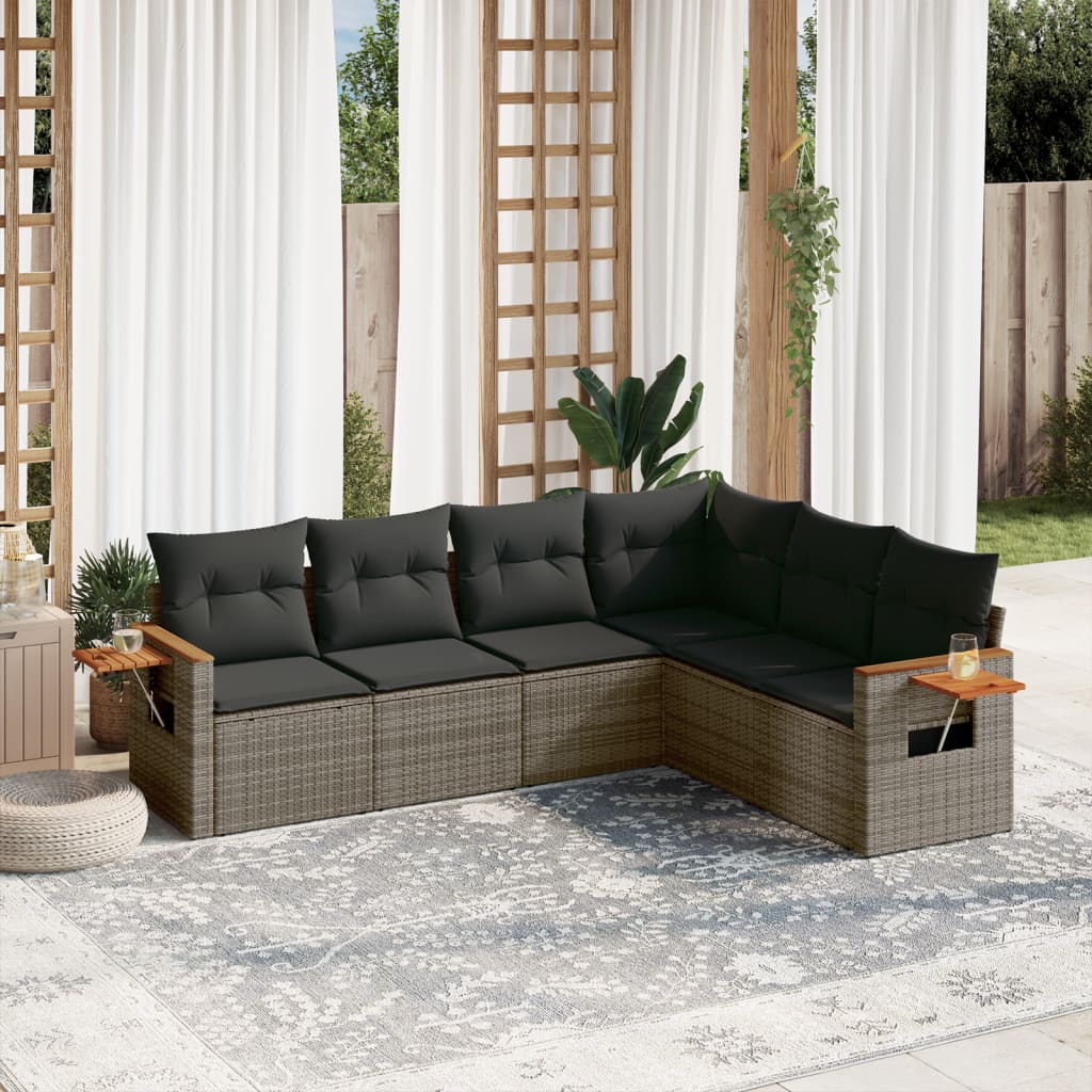 Set Divano da Giardino 6 pz con Cuscini Grigio in Polyrattan - homemem39