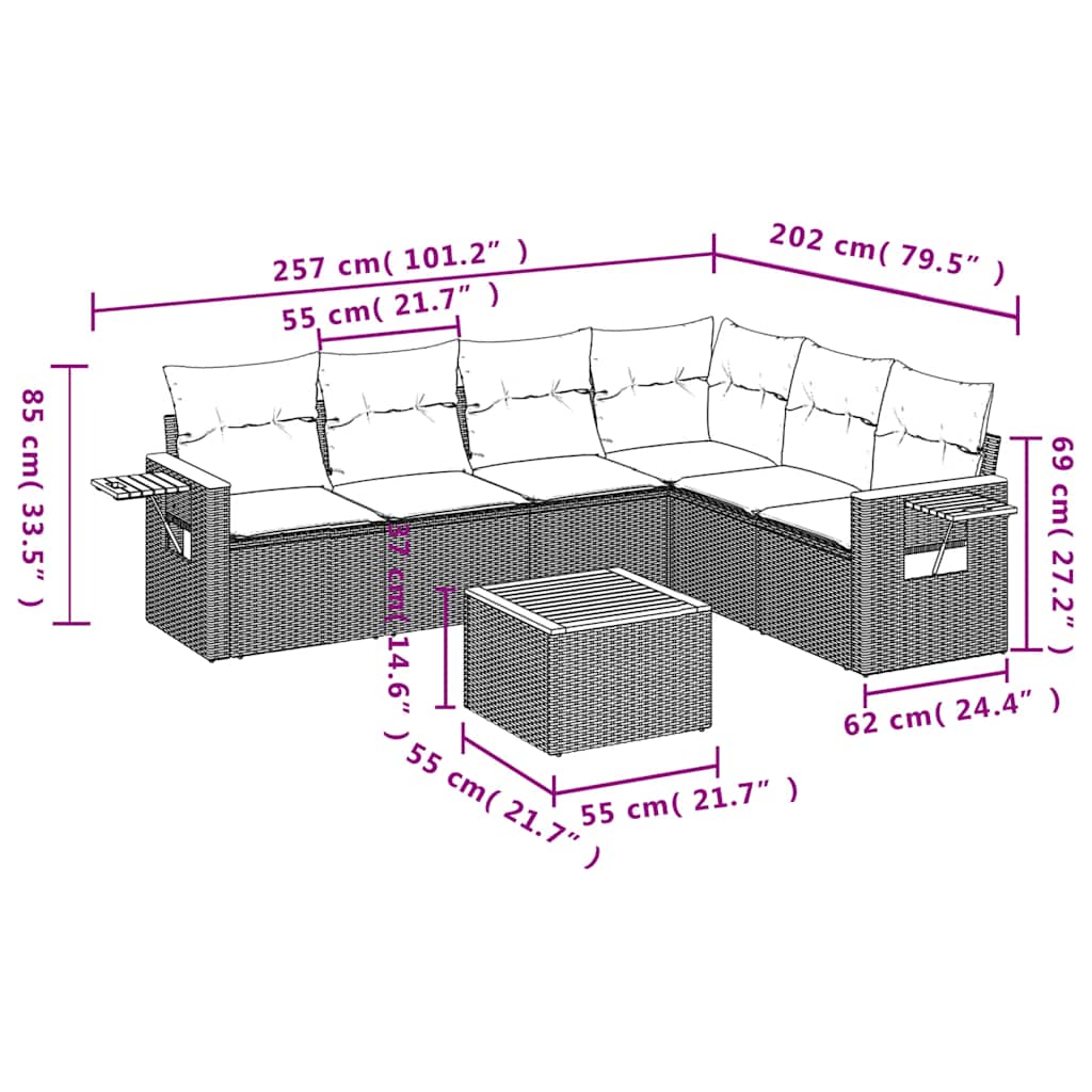 Set Divani da Giardino con Cuscini 7pz Nero Polyrattan | homemem39