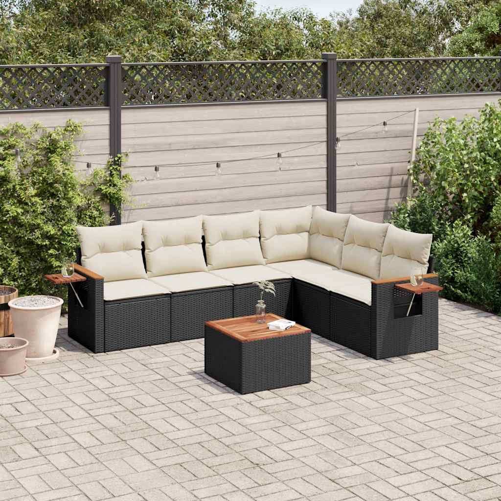 Set Divani da Giardino con Cuscini 7pz Nero Polyrattan | homemem39