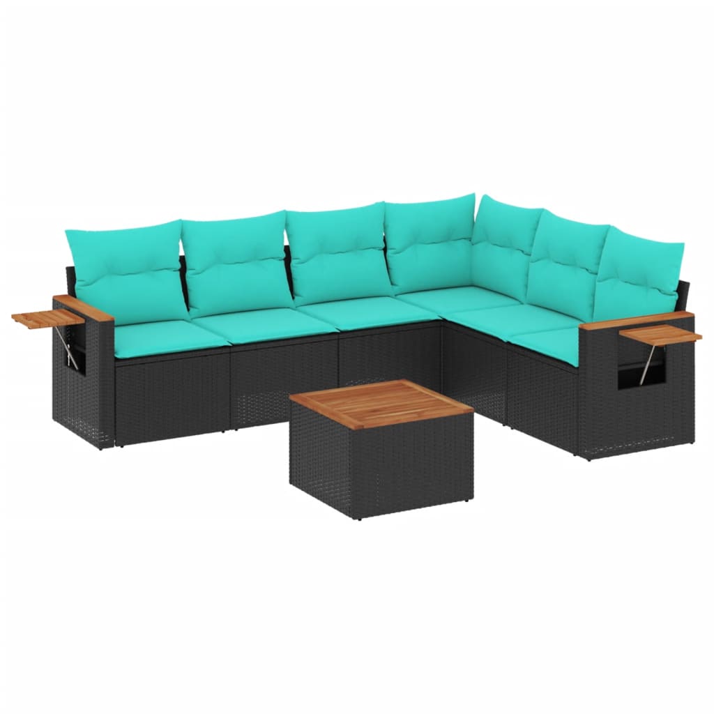 Set Divani da Giardino 7 pz con Cuscini Nero in Polyrattan - homemem39