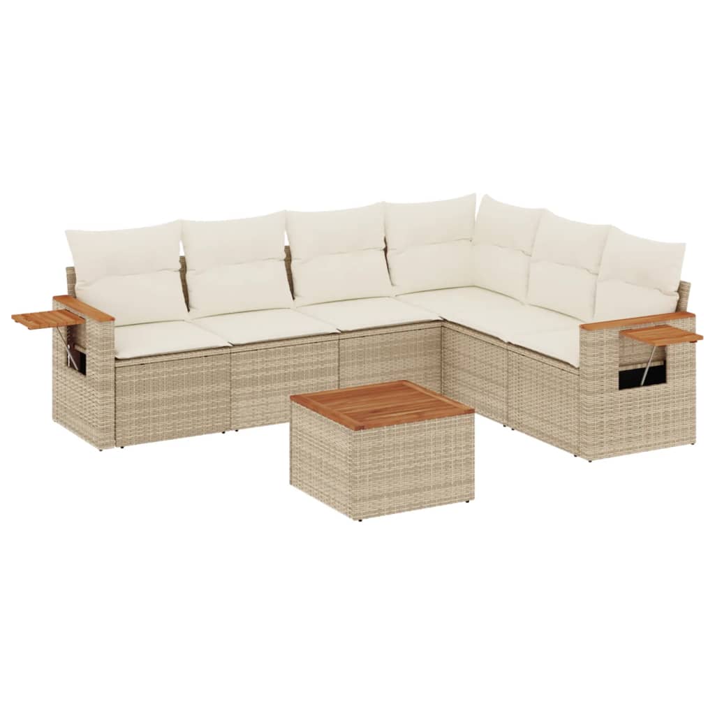 Set Divani da Giardino 7 pz con Cuscini Beige in Polyrattan - homemem39