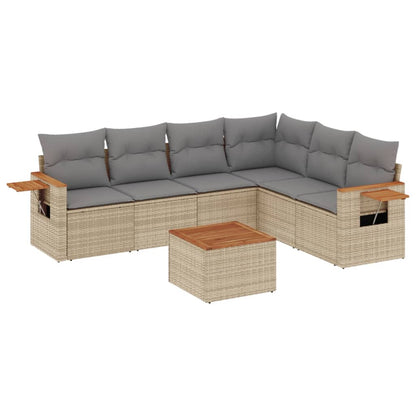 Set Divani da Giardino 7 pz con Cuscini Beige in Polyrattan | homemem39