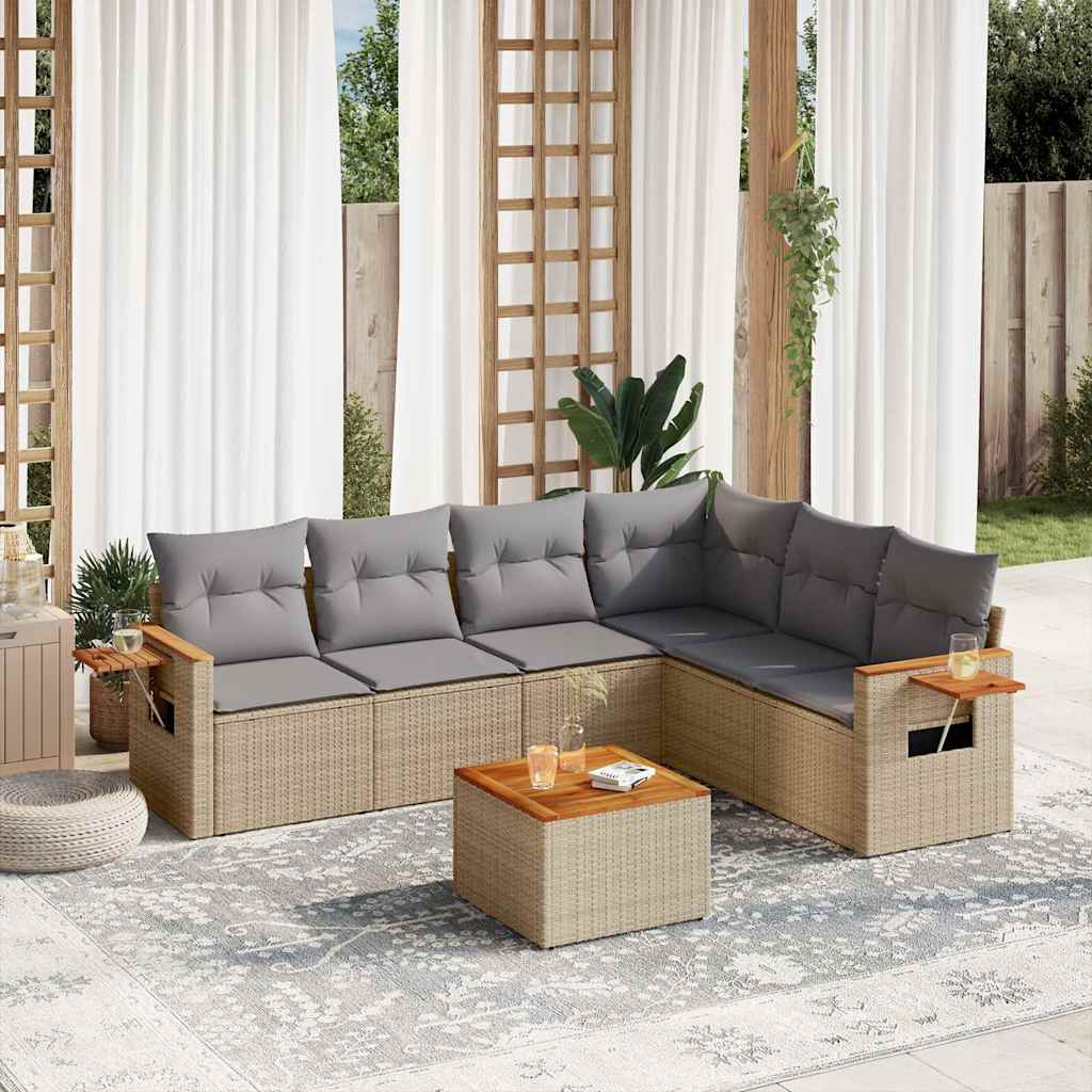 Set Divani da Giardino 7 pz con Cuscini Beige in Polyrattan - homemem39