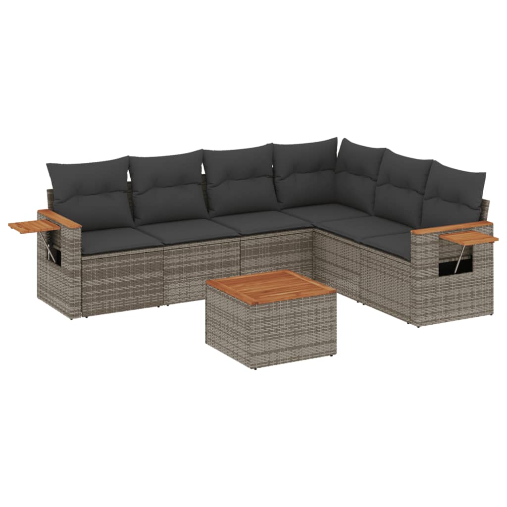 Set Divani da Giardino 7 pz con Cuscini Grigio in Polyrattan - homemem39