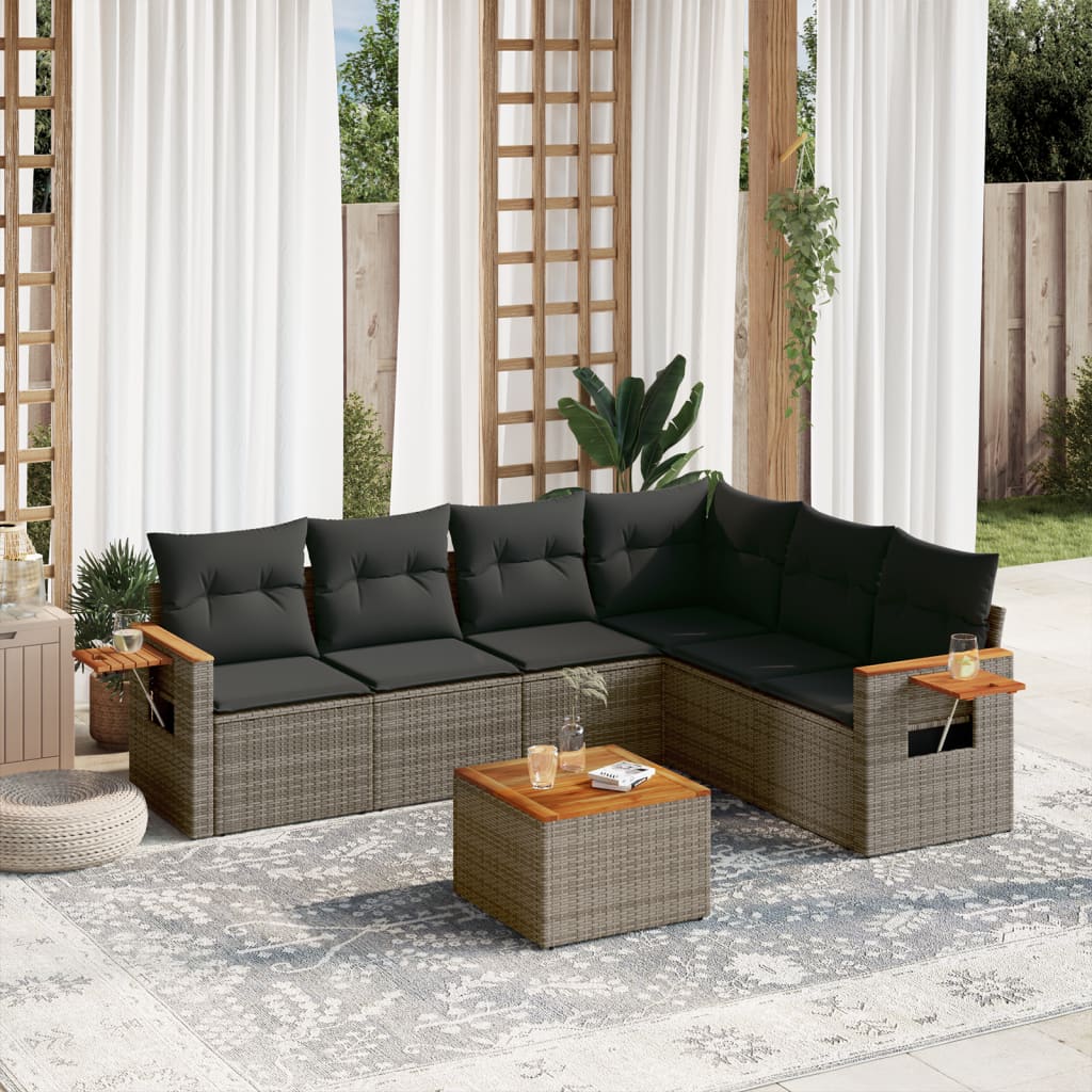Set Divani da Giardino 7 pz con Cuscini Grigio in Polyrattan - homemem39