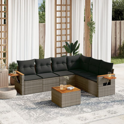 Set Divani da Giardino 7 pz con Cuscini Grigio in Polyrattan - homemem39
