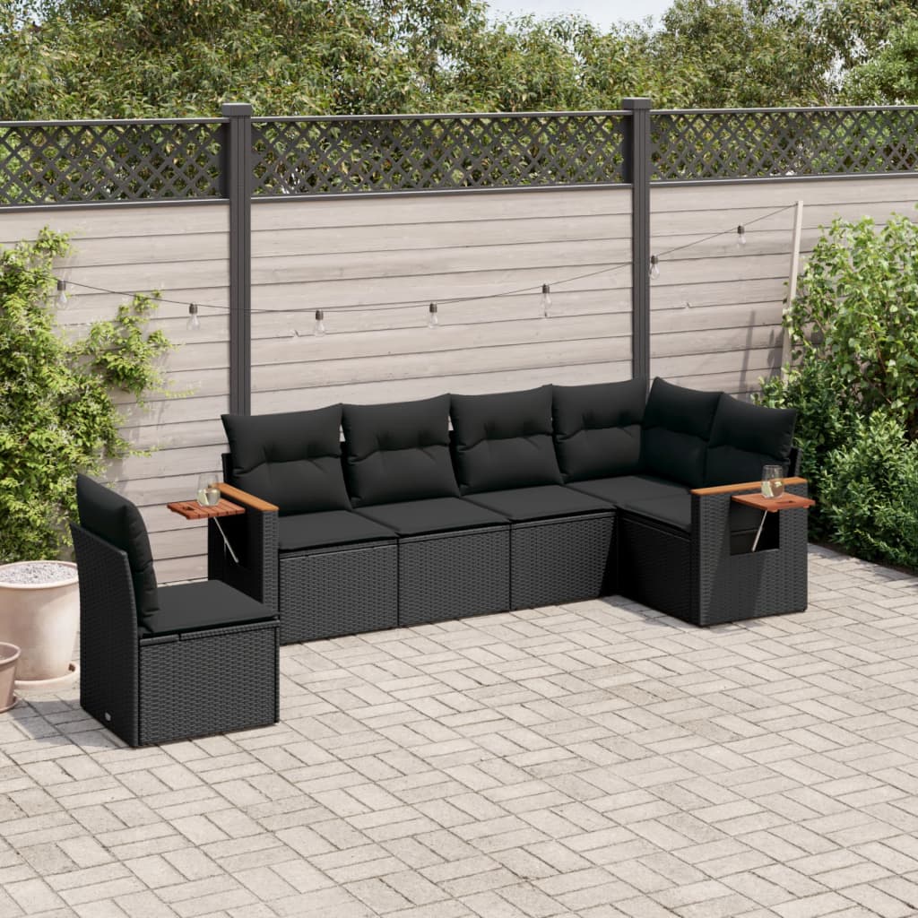 Set Divano da Giardino 6 pz con Cuscini Nero in Polyrattan - homemem39