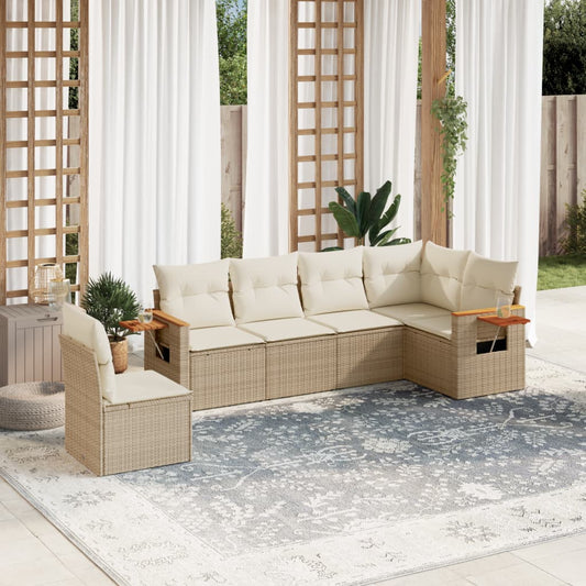 Set Divano da Giardino 6 pz con Cuscini Beige in Polyrattan - homemem39