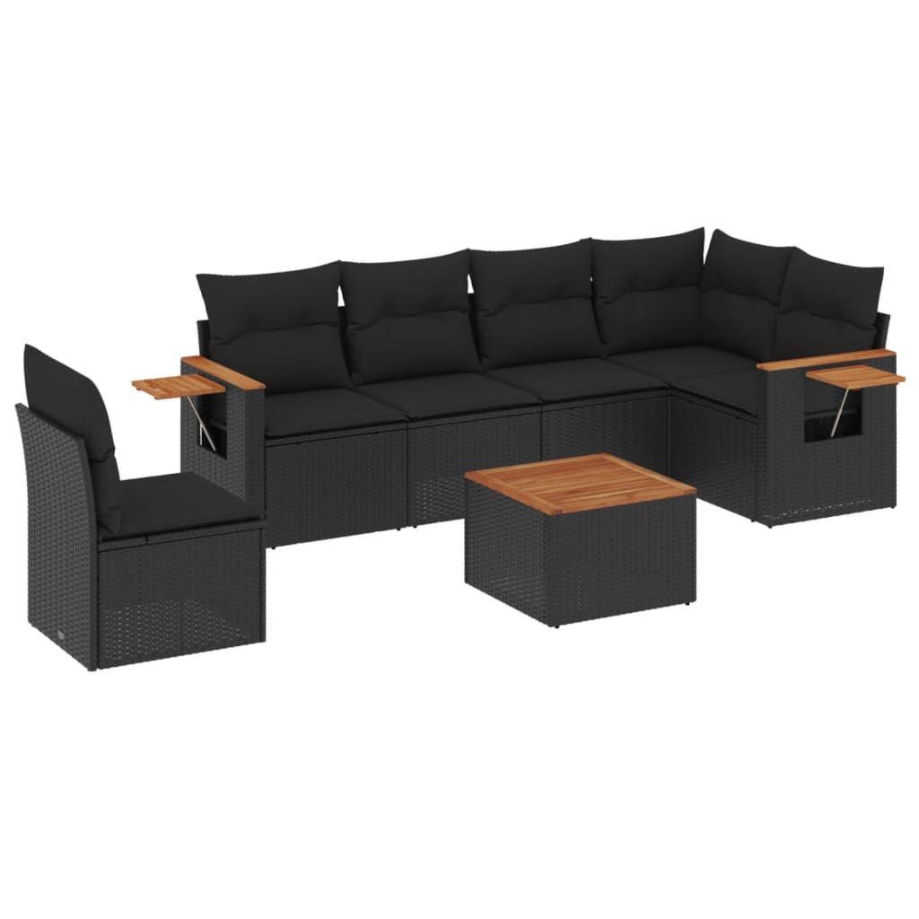 Set Divani da Giardino con Cuscini 7pz Nero Polyrattan | homemem39