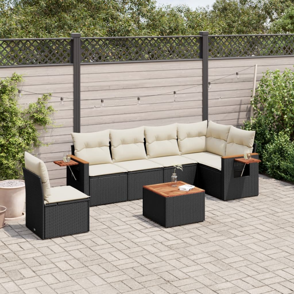 Set Divani da Giardino con Cuscini 7pz Nero Polyrattan | homemem39