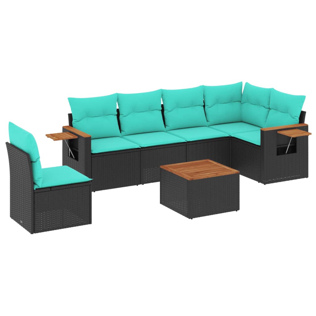 Set Divani da Giardino 7 pz con Cuscini Nero in Polyrattan - homemem39