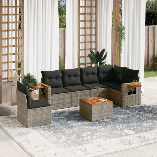 Set Divani da Giardino 7 pz con Cuscini Grigio in Polyrattan - homemem39
