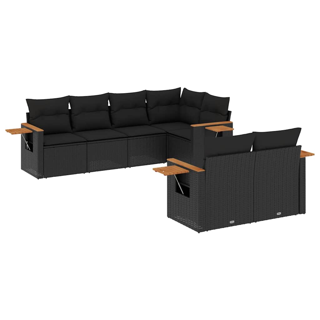 Set Divani da Giardino con Cuscini 7pz Nero Polyrattan | homemem39