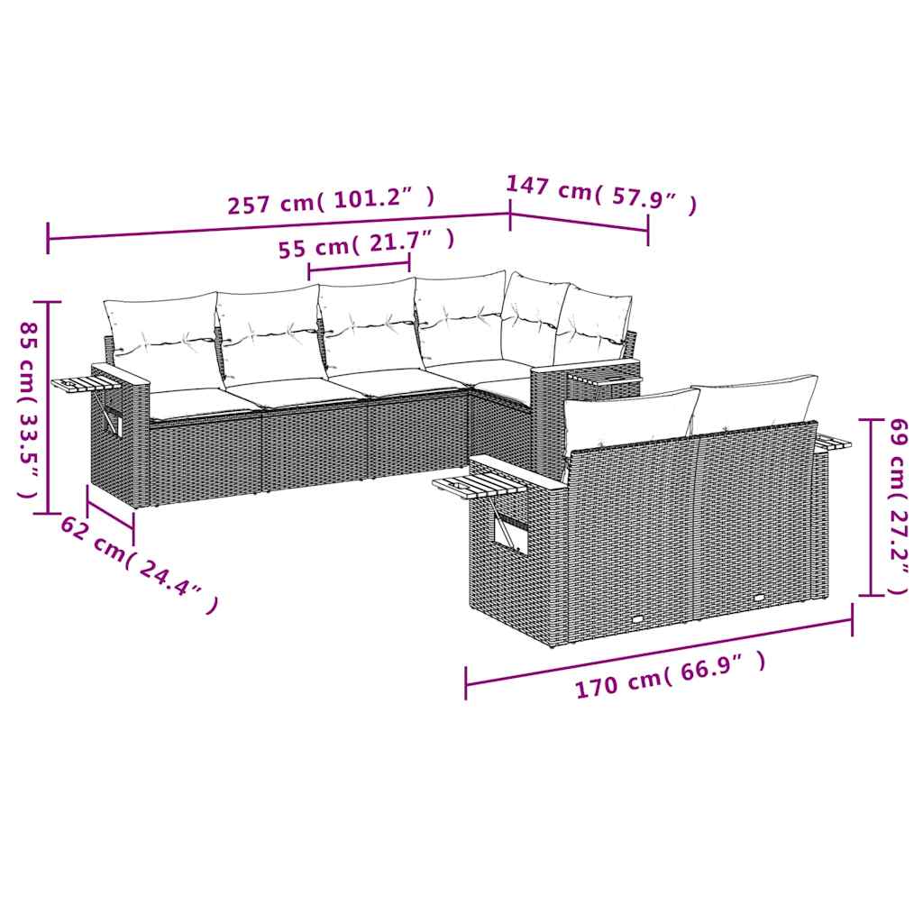 Set Divani da Giardino con Cuscini 7pz Nero Polyrattan | homemem39