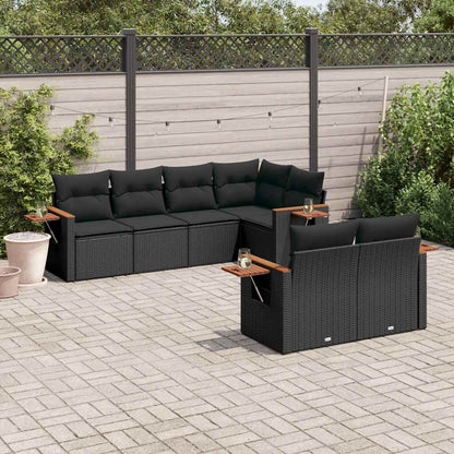 Set Divani da Giardino con Cuscini 7pz Nero Polyrattan | homemem39