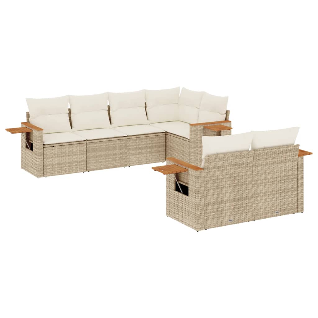 Set Divani da Giardino 7 pz con Cuscini Beige in Polyrattan - homemem39