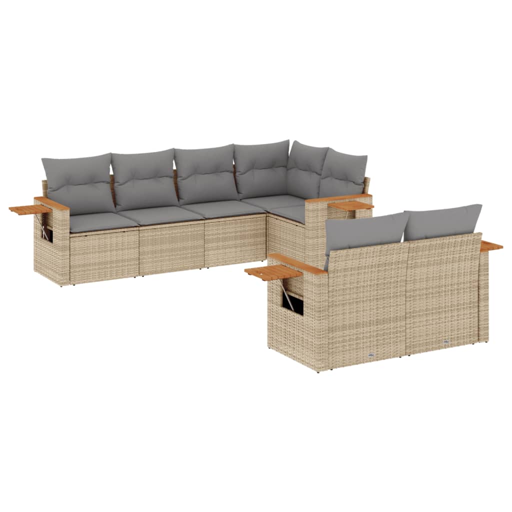 Set Divani da Giardino 7 pz con Cuscini Beige in Polyrattan | homemem39
