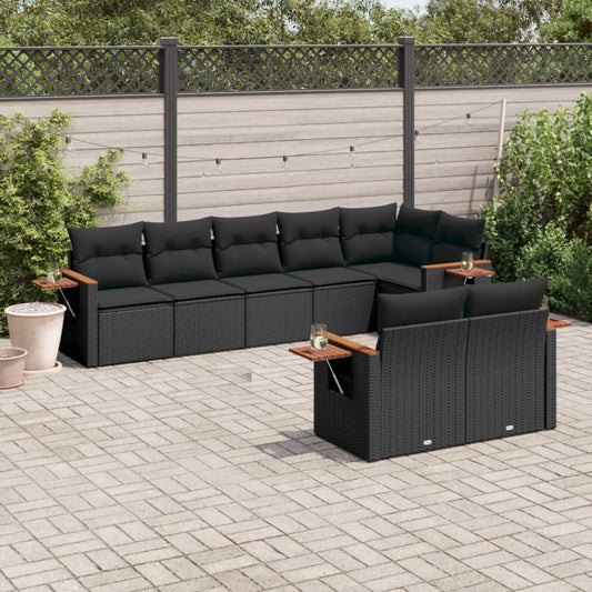 Set Divani da Giardino con Cuscini 8 pz Nero in Polyrattan - homemem39
