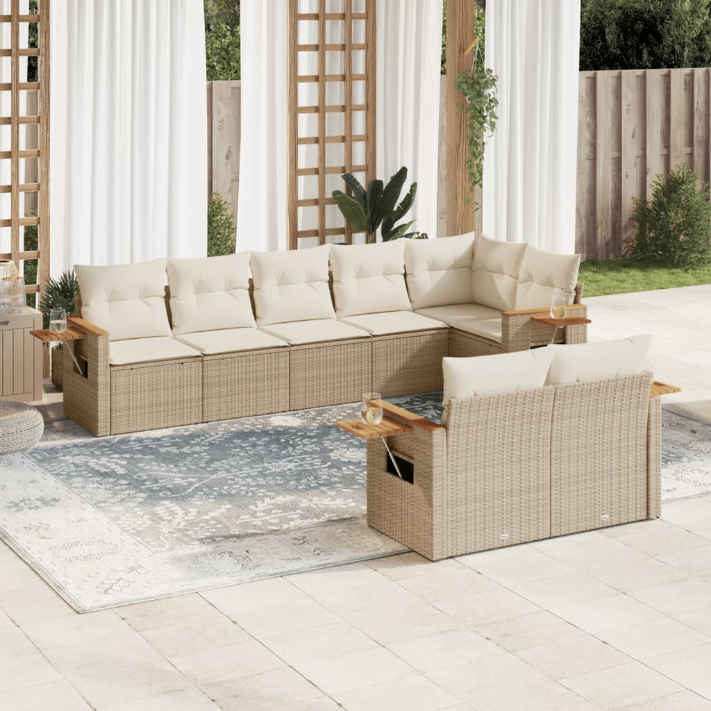 Set Divano da Giardino 8 pz con Cuscini Beige in Polyrattan - homemem39