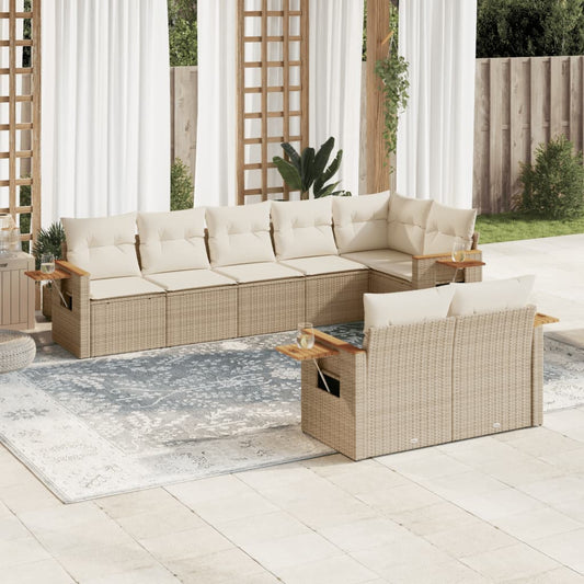 Set Divano da Giardino 8 pz con Cuscini Beige in Polyrattan - homemem39