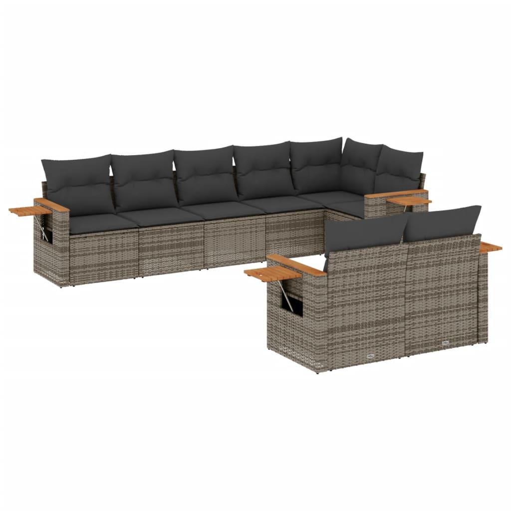 Set Divano da Giardino 8 pz con Cuscini Grigio in Polyrattan - homemem39
