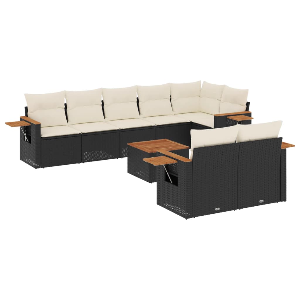 Set Divani da Giardino 9 pz con Cuscini Nero in Polyrattan - homemem39