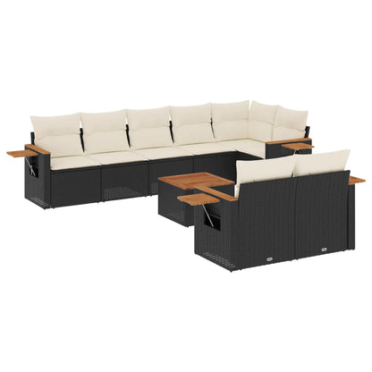 Set Divani da Giardino 9 pz con Cuscini Nero in Polyrattan - homemem39