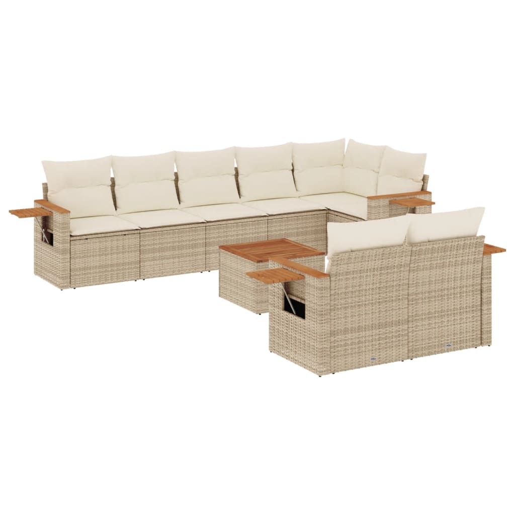 Set Divano da Giardino 9 pz con Cuscini Beige in Polyrattan - homemem39