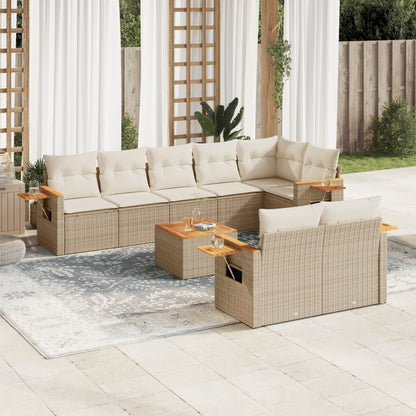 Set Divano da Giardino 9 pz con Cuscini Beige in Polyrattan - homemem39