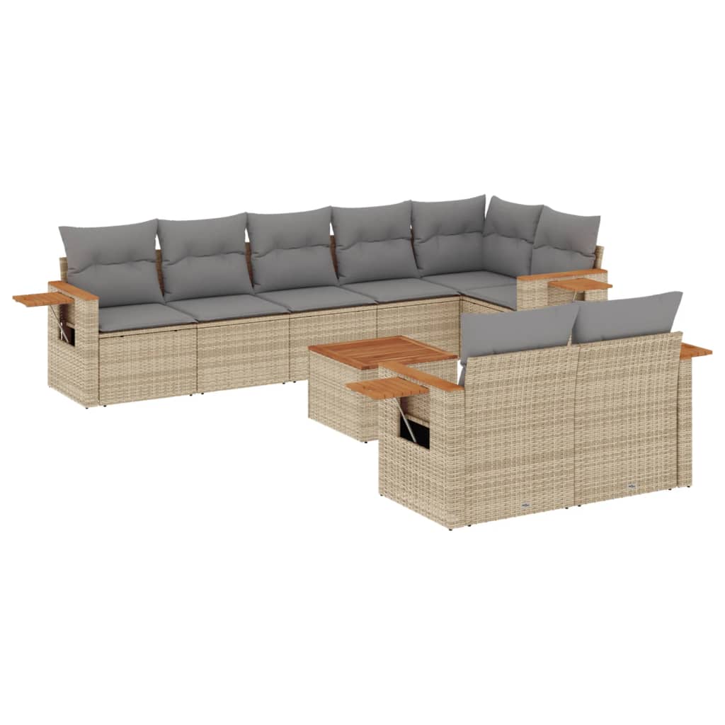 Set Divano da Giardino 9 pz con Cuscini Beige in Polyrattan - homemem39