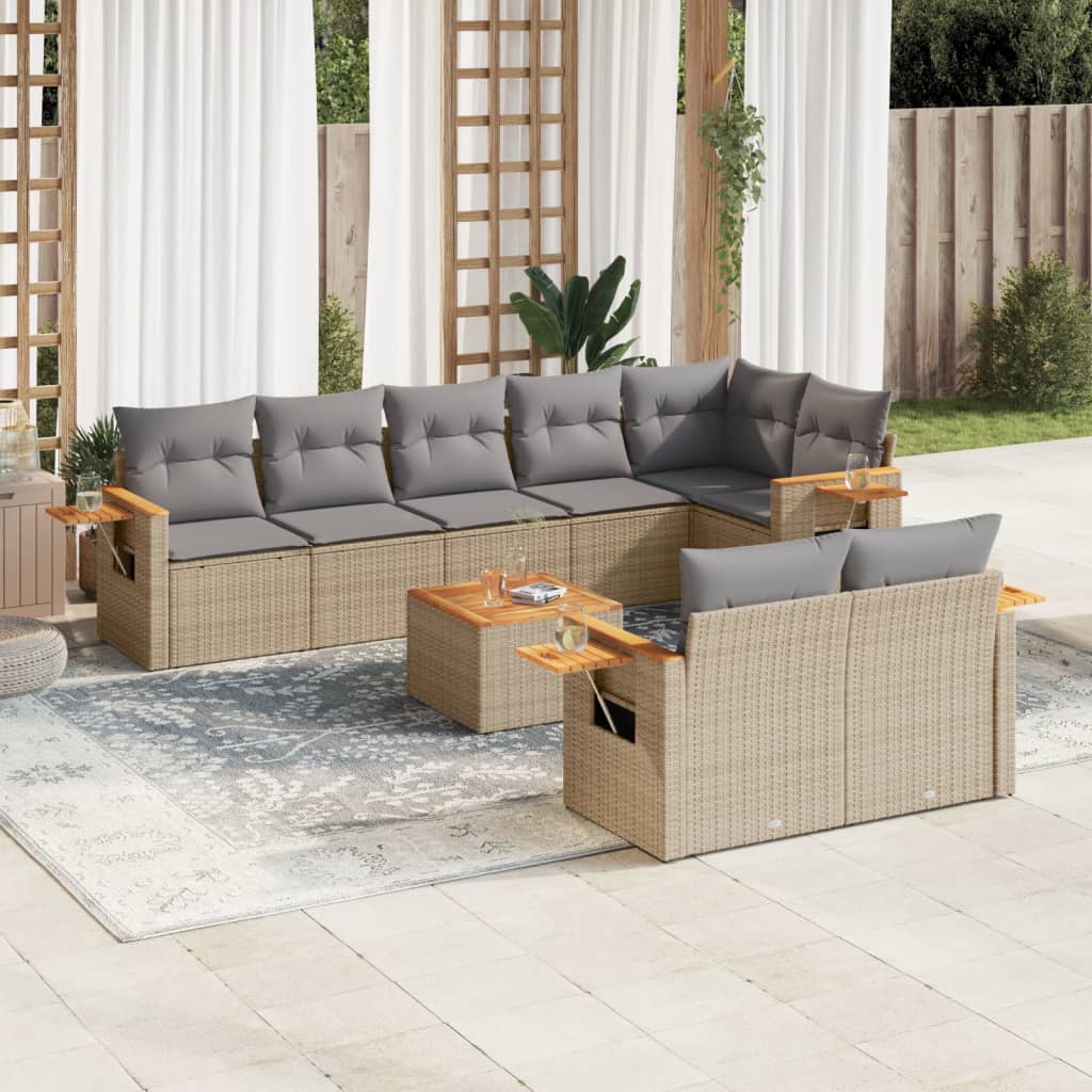 Set Divano da Giardino 9 pz con Cuscini Beige in Polyrattan - homemem39