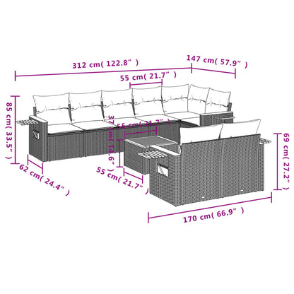 Set Divano da Giardino 9 pz con Cuscini Grigio in Polyrattan - homemem39