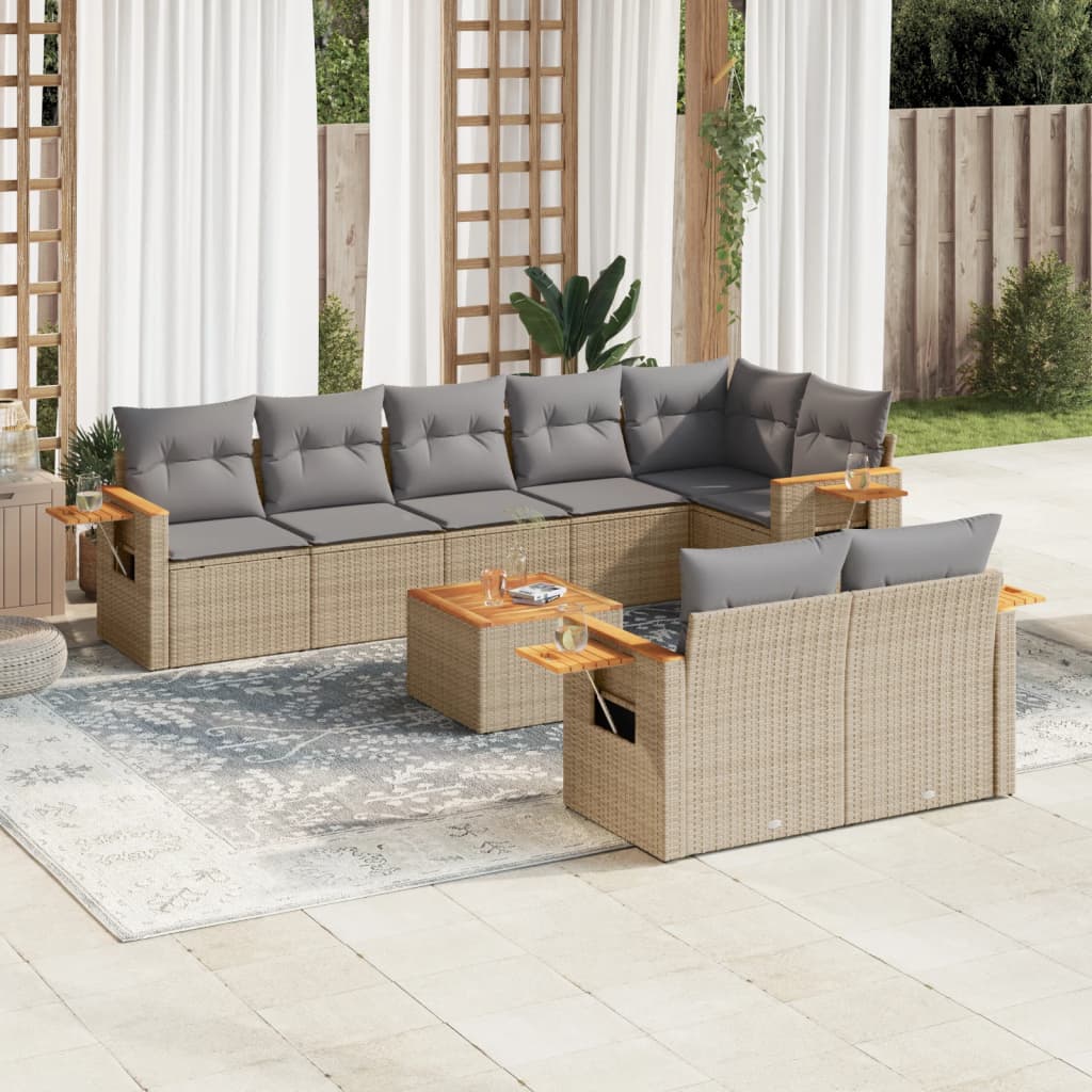 Set Divano da Giardino 9 pz con Cuscini Grigio in Polyrattan - homemem39