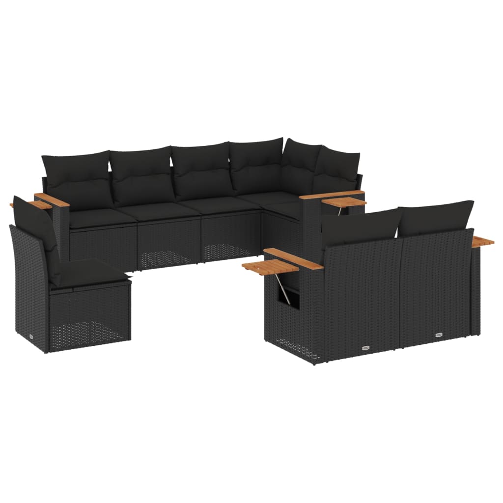Set Divani da Giardino con Cuscini 8 pz Nero in Polyrattan - homemem39