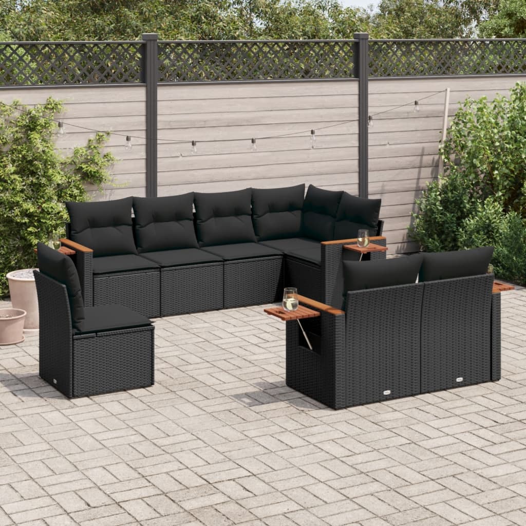 Set Divani da Giardino con Cuscini 8 pz Nero in Polyrattan - homemem39