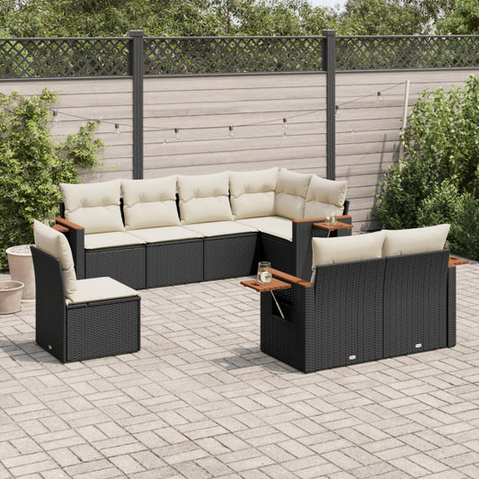 Set Divani da Giardino con Cuscini 8 pz Nero in Polyrattan - homemem39