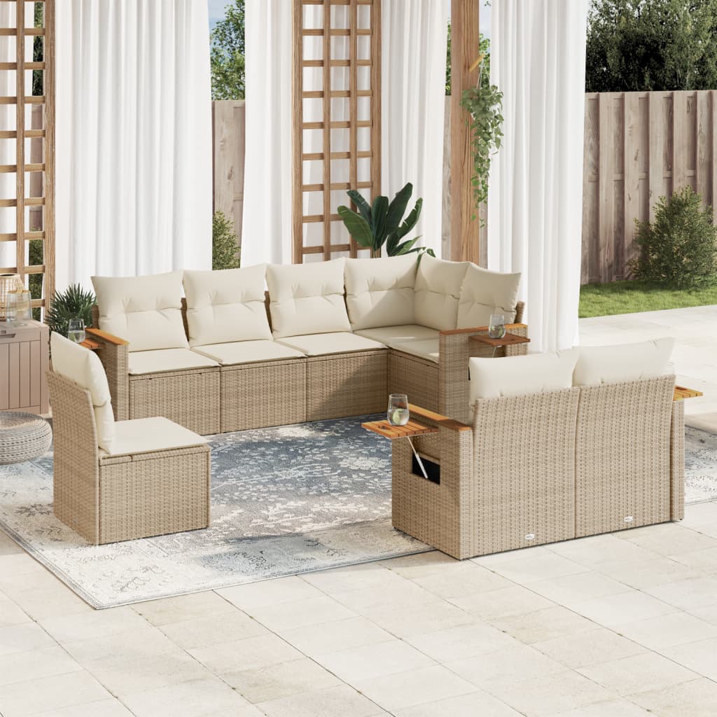 Set Divano da Giardino 8 pz con Cuscini Beige in Polyrattan - homemem39