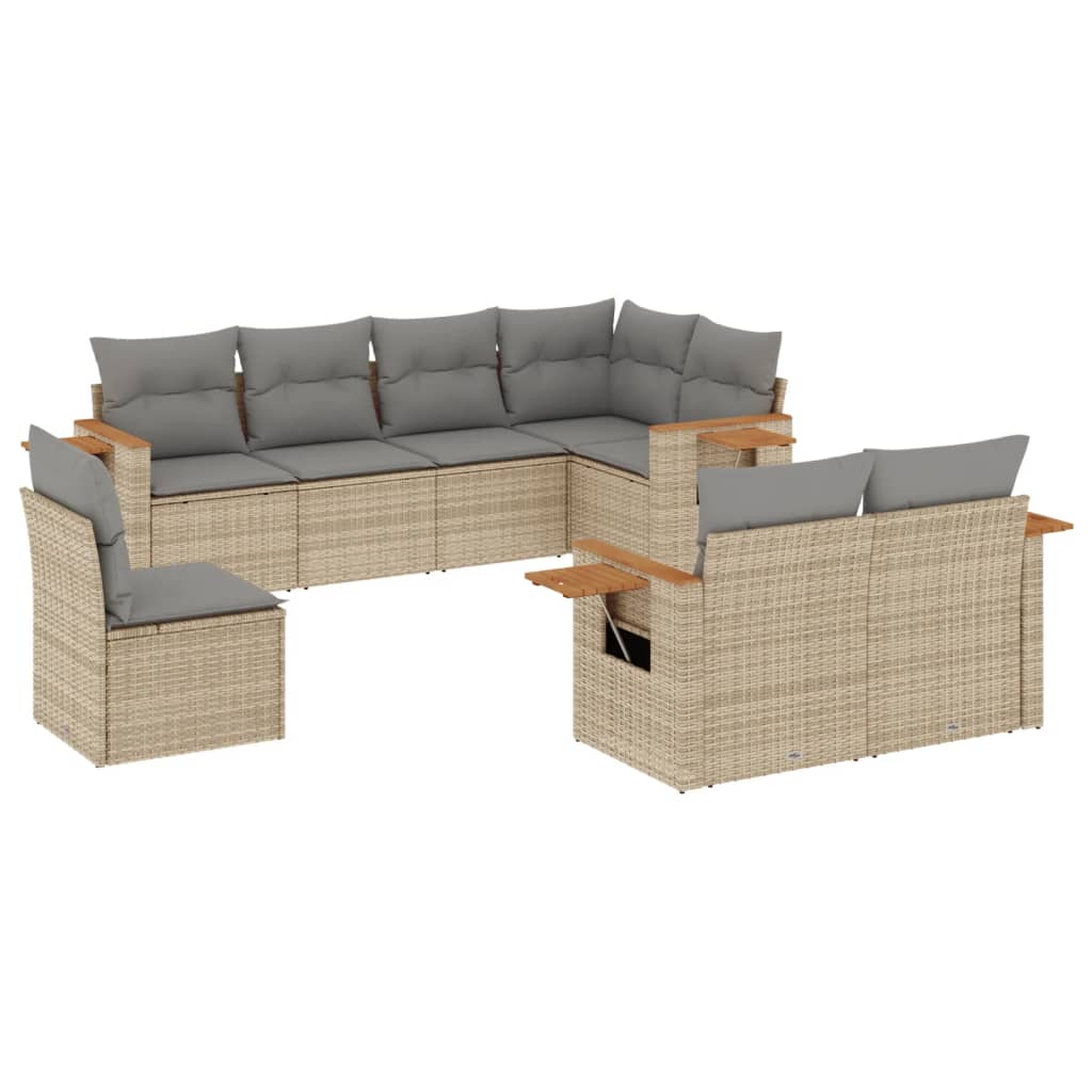 Set Divano da Giardino 8 pz con Cuscini Beige in Polyrattan - homemem39