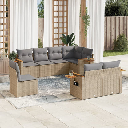 Set Divano da Giardino 8 pz con Cuscini Beige in Polyrattan - homemem39