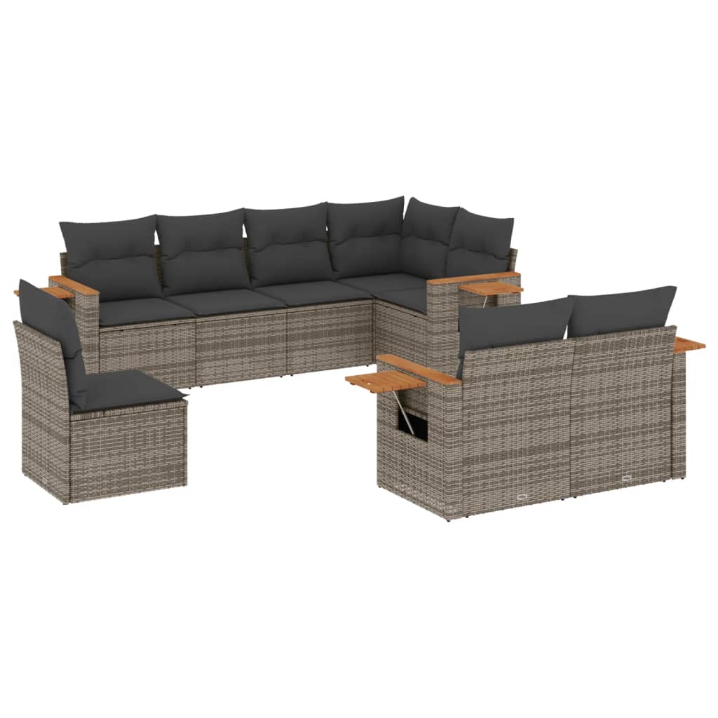 Set Divano da Giardino 8 pz con Cuscini Grigio in Polyrattan - homemem39