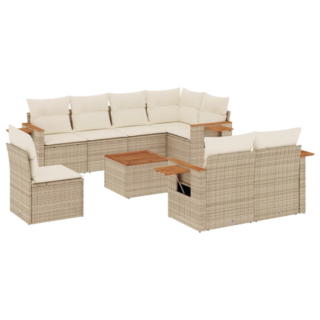 Set Divano da Giardino 9 pz con Cuscini Beige in Polyrattan - homemem39