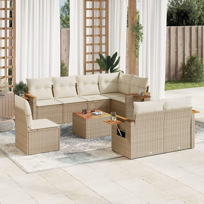 Set Divano da Giardino 9 pz con Cuscini Beige in Polyrattan - homemem39