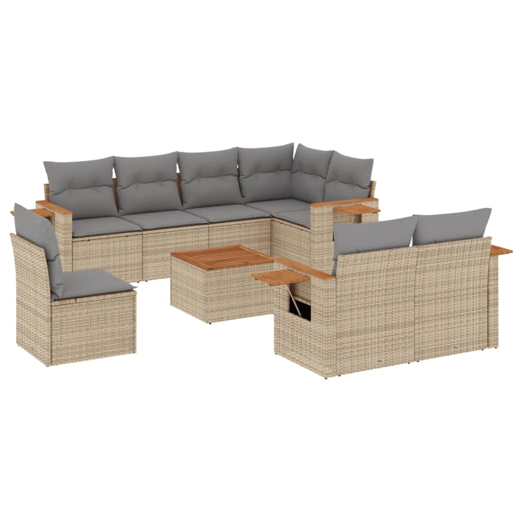 Set Divano da Giardino 9 pz con Cuscini Beige in Polyrattan - homemem39