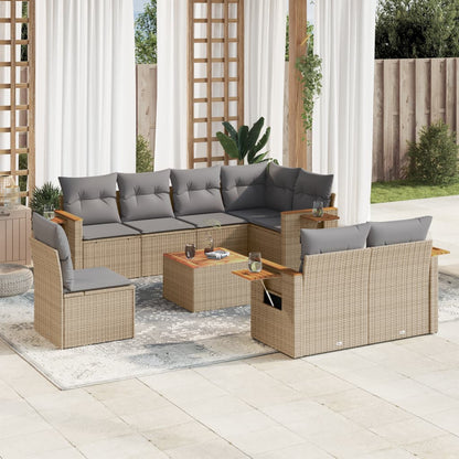 Set Divano da Giardino 9 pz con Cuscini Beige in Polyrattan - homemem39