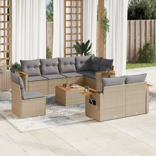 Set Divano da Giardino 9 pz con Cuscini Beige in Polyrattan - homemem39