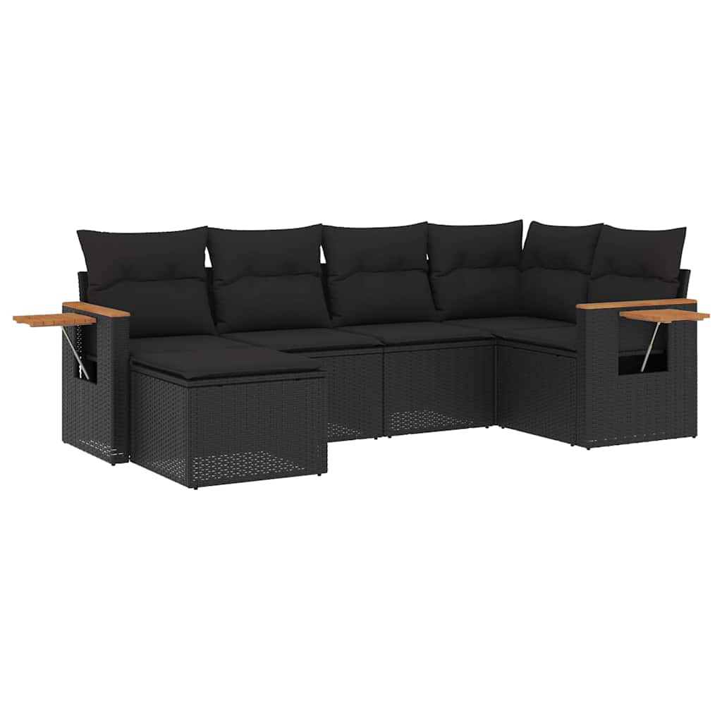Set Divano da Giardino 6 pz con Cuscini Nero in Polyrattan | homemem39