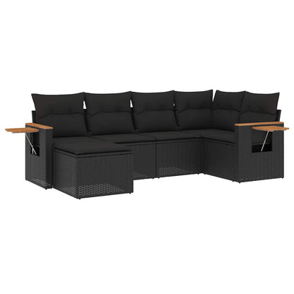 Set Divano da Giardino 6 pz con Cuscini Nero in Polyrattan | homemem39