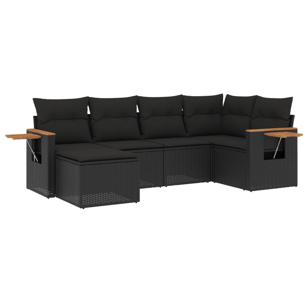 Set Divano da Giardino 6 pz con Cuscini Nero in Polyrattan - homemem39